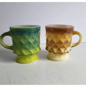 Milk Glass Coffee Mug Cup Vintage lot of 2 Fire King Diamond Point
